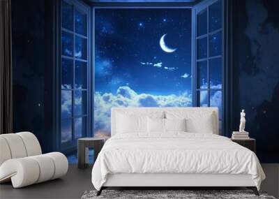 Night Sky View Through an Open Window Wall mural