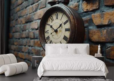 Vintage Wall Clock on Brick Wall Wall mural