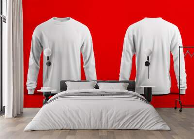 3D realistic image of a plain white long sleeve t-shirt front view and back view on white background. Wall mural