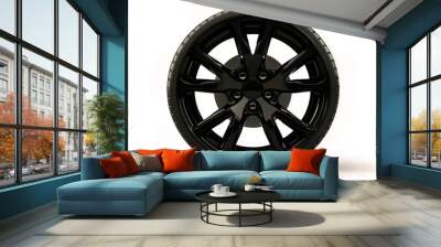 Black car alloy wheel isolated on white. Wall mural