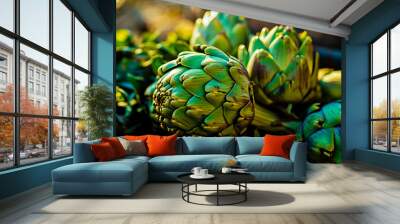 Green fresh artichoke - fresh artichokes an the market. Wall mural