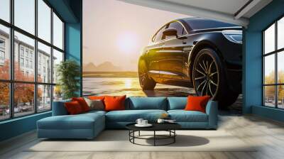 New car, sedan type in modern style isolated on white in studio. Copy-space, banner composition. Wall mural