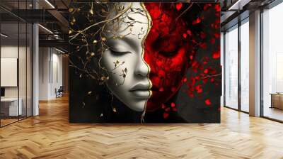 Art for Frames, Surreal Painting, Woman's Face Divided in Two, Abstract Image, Texture, Pattern Background, Wallpaper, Cover and Screen for Smartphone, PC, Laptop, 9:16 and 16:9 Format Wall mural