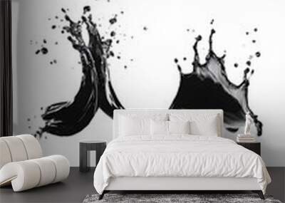 Black Paint Brush Strokes Splashes on White Background, Abstract Image, Texture, Pattern Background, Wallpaper, Cover and Screen of Smartphone, PC, Laptop, 9:16 and 16:9 Format Wall mural