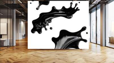 Black Paint Brush Strokes Splashes on White Background, Abstract Image, Texture, Pattern Background, Wallpaper, Cover and Screen of Smartphone, PC, Laptop, 9:16 and 16:9 Format Wall mural