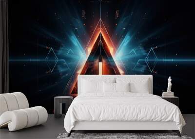 Abstract Key Door open Light out technology and with neon triangles, Hitech communication concept innovation background, vector design Wall mural