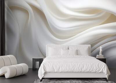 Render, abstract background with folded textile, white cloth macro, fashion wallpaper wavy layers Wall mural