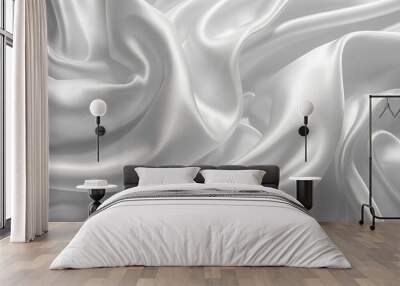 White gray satin texture that is white silver fabric silk background with beautiful soft blur pattern natural. Wall mural