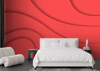 Abstract coral color background with curved lines of shadow Wall mural