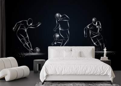 Football players set. Metallic linear soccer player illustration for sport banner, background and flyer. Wall mural