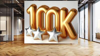 Golden 100K Celebration – 100000 Subscribers, Sales, or Milestone with Stars Wall mural