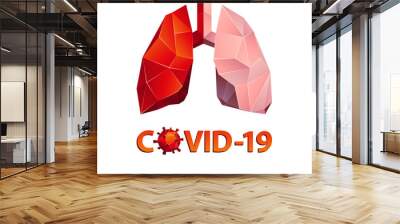 Red and healthy low poly human lungs with Covid-19 text banner. Abstract anatomy organ and coronavirus polygonal icon. Wall mural