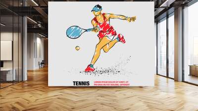 Tennis player with racket. Vector outline of Tennis player with scribble doodles. Wall mural