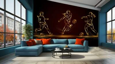 Women Football players set. Golden linear soccer player illustration for sports banner, background, and flyer. Wall mural