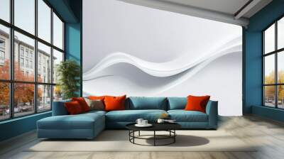 Abstract white wave lines background with copy space. Smooth elegant white waves surface Wall mural