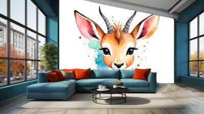 Colorful watercolor cute Gazelle head illustration on a white background Wall mural