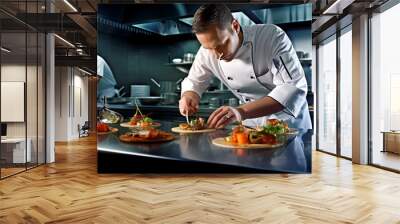 gourmet chef preparing food in kitchen Wall mural