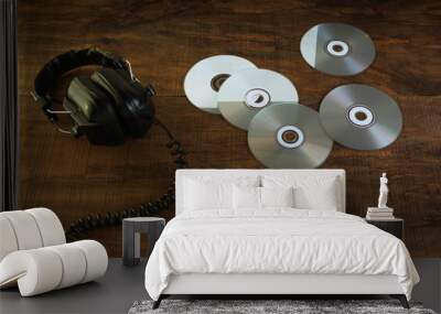 Vintage headphones and discs Wall mural