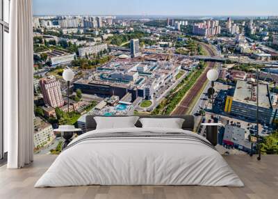 Aerial view of a shopping mall at Lybidska station in Kyiv, the capital of Ukraine, before the war with Russia Wall mural