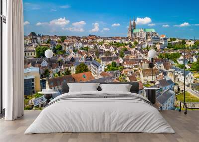 aerial view of chartres city with the cathedral. a unesco world heritage site in eure-et-loir, franc Wall mural