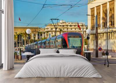 City tram on a street of Casablanca, Morocco Wall mural