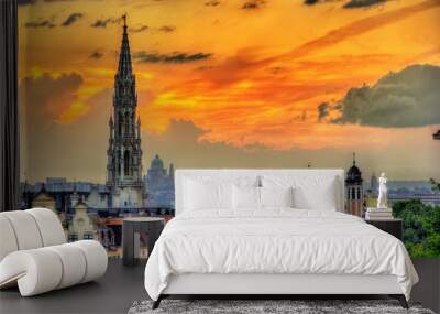 dramatic sunset over brussels - belgium Wall mural