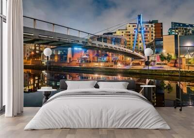 Footbridge across the Aire River in Leeds, England Wall mural