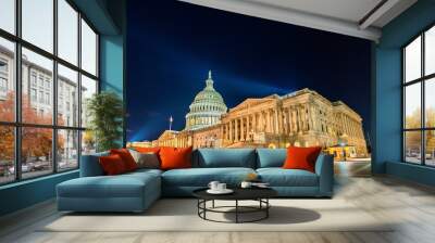 The United States Capitol Building at night in Washington, DC Wall mural