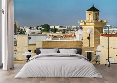 View of El Jem city from the Roman amphitheater, Tunisia. Wall mural