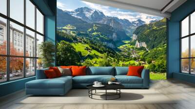 View of the Lauterbrunnen valley in Swiss Alps Wall mural