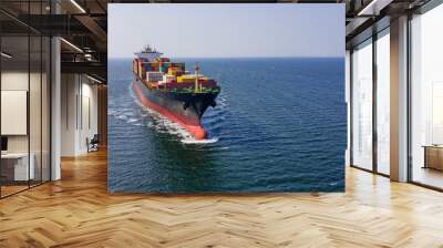 Cargo container intermodal carrier ship in sea, worldwide trade and international sea logistic Wall mural