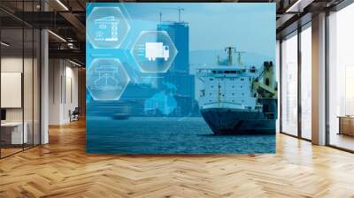 Cargo ship in import export business commercial trade logistic and transportation of international Wall mural