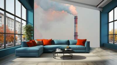 Emission to atmosphere from industrial pipes. Global warming concept and air pollution. Vertical photo Wall mural