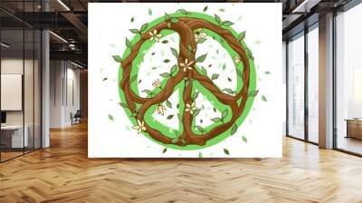 Floral peace symbol, vector illustration. International Day of Peace Wall mural