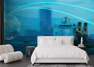 Global logistics network transportation, global logistics partnership connection of Cargo freight ship for Logistics Import Export Wall mural