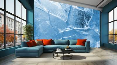 Abstract ice background. Blue background with cracks on the ice surface Wall mural