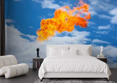 Gas flaring. Torch against the sky. Wall mural