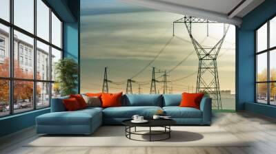 Industrial high voltage electricity line tower. Energy technology Wall mural