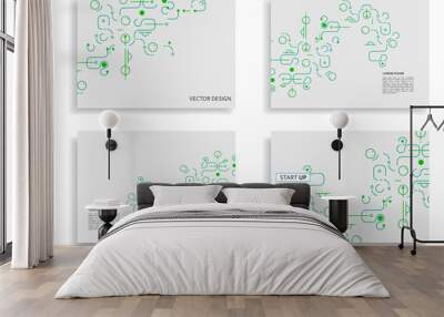 Lines and dots connect vector design. Network shapes design. Abstract pattern of dots, lines, rounded squares, circles and other simple geometric objects. Scheme shapes tech concept style Wall mural