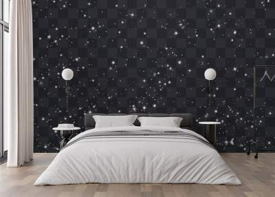 Shining night starry sky png, dark space background with stars. Stardust in deep universe, galaxy. Vector Illustration isolated on transparent background. Wall mural