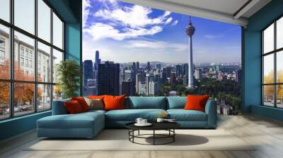 Skyline of Kuala Lumpur with skyscrapers and KL tower Wall mural