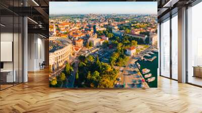 Aerial drone photo of famous european city of Pula and arena of roman time. Wall mural