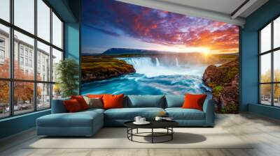 Breathtaking view of the grand Godafoss cascade. Skjalfandafljot river, Iceland, Europe. Wall mural