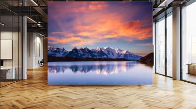 Great Mont Blanc glacier with Lac Blanc. Location Chamonix famous resort, France, Europe. Wall mural