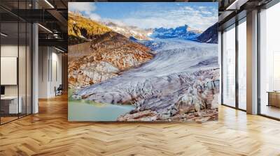 Great sunny day in the Alpine valley. Location place of Bernese Alps, Rhone glacier, Swiss alps. Wall mural