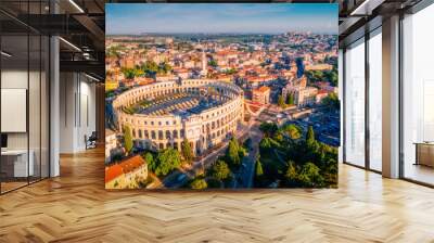 Majestic view at famous european city of Pula and arena of roman time. Wall mural