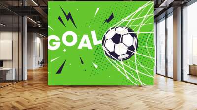 Vector illustration of a football in a net goal, goal scored Wall mural