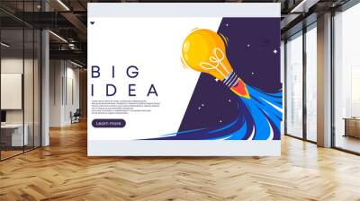 Vector illustration of the concept of a big idea, the start page of a website is a big idea, a light bulb flies in the form of a rocket Wall mural