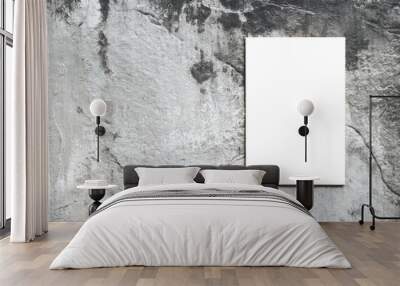 Close-up of one horizontal white paper sheet black and concrete wall background Wall mural