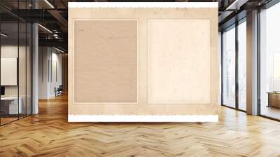 Old photo frame for two photos. Vintage paper. Retro card. Isolated on white Wall mural